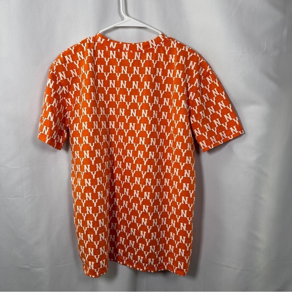 MLB Korea Yankees Monogram Tee Cotton Streetwear Graphic Orange White Mens M - Picture 7 of 8